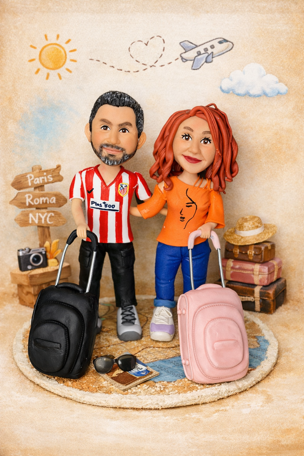 figura personalizada de boda temática viajes con pareja viajera