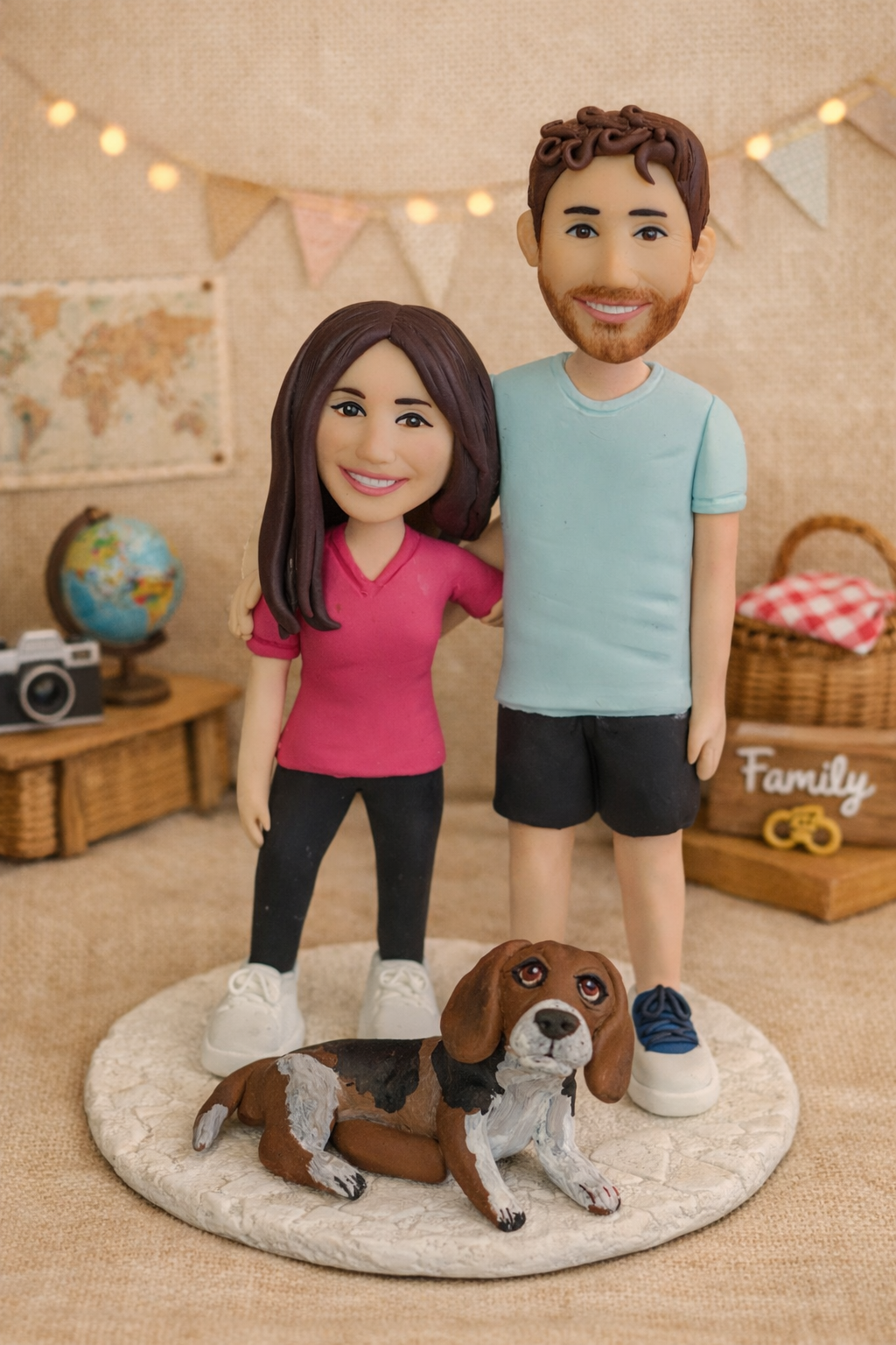 Figura personalizada pareja deportista con mascota regalo original personalizado