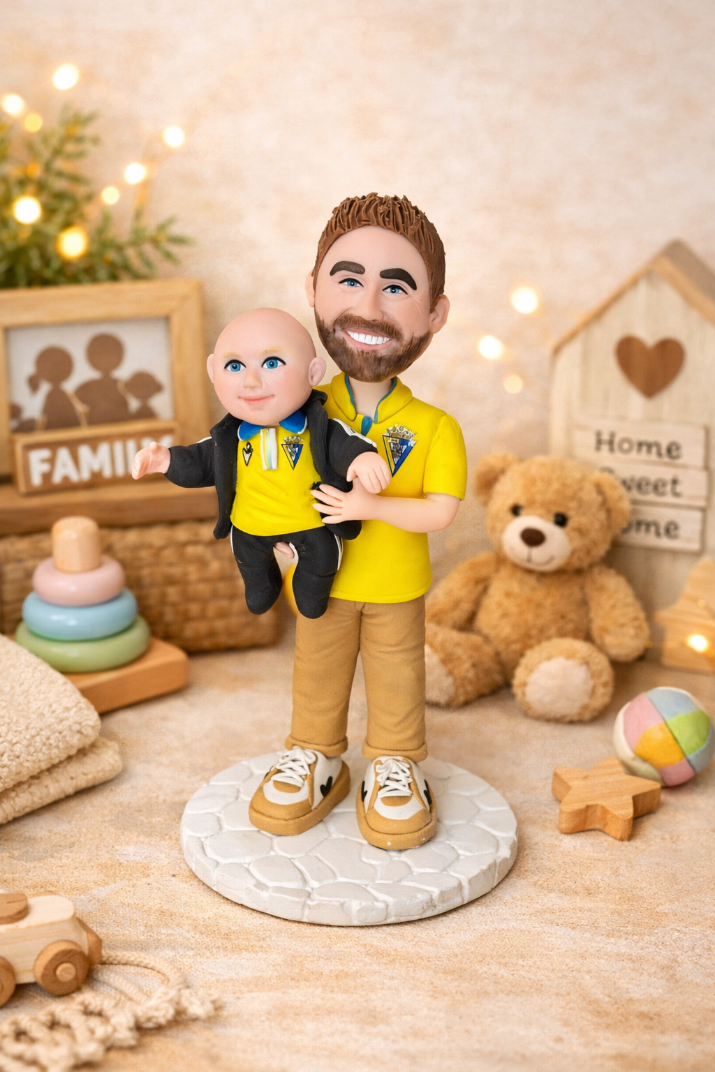 Figura personalizada de padre con bebé en brazos hecha a mano regalo nacimiento y día del padre