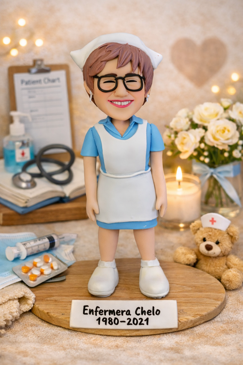 Figura personalizada de enfermera hecha a mano como recuerdo homenaje profesional sanitario