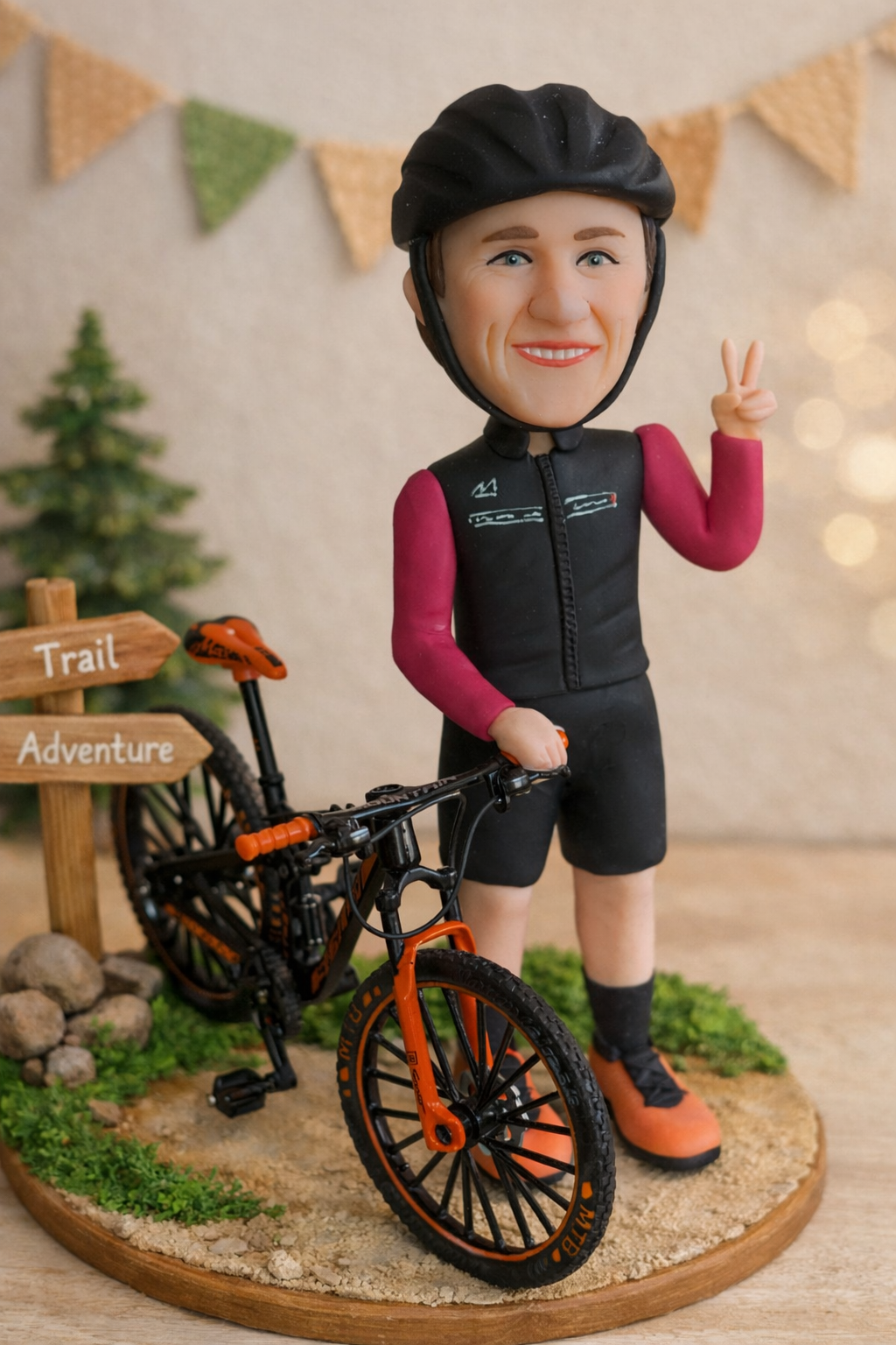 Figura personalizada de ciclista con bicicleta creada a partir de fotografías reales ideal como regalo original para aficionados al ciclismo