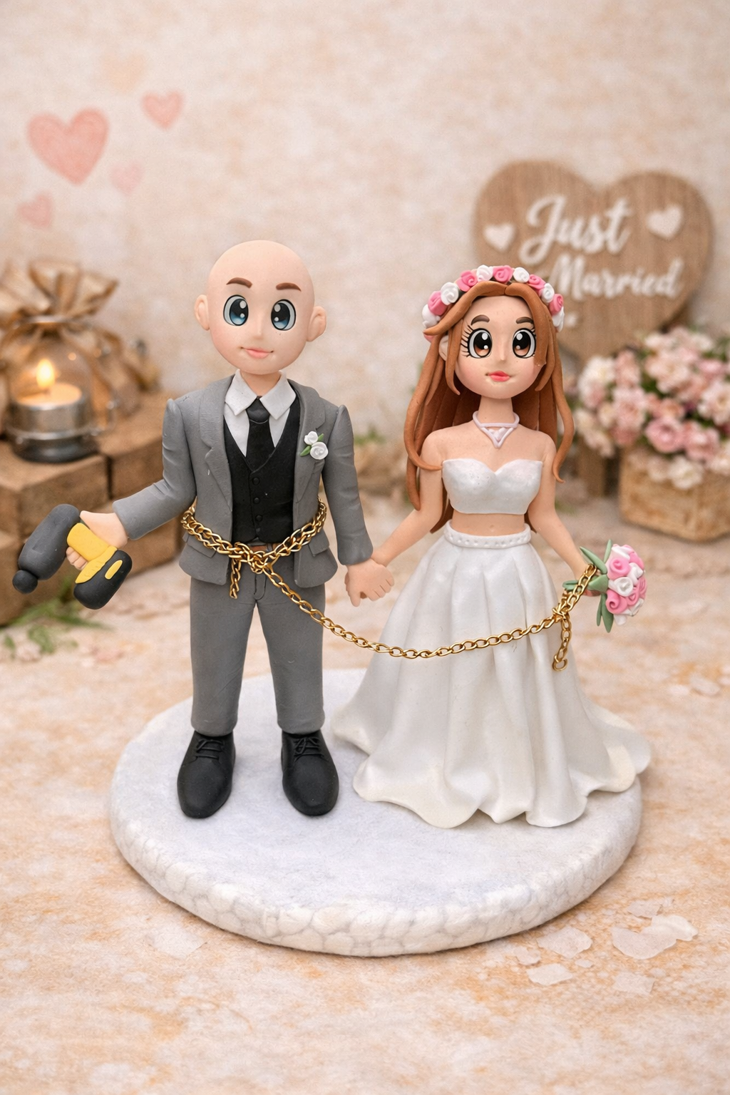 Figura personalizada de boda con novios hecha a mano en porcelana fría, topper personalizado para pastel de boda