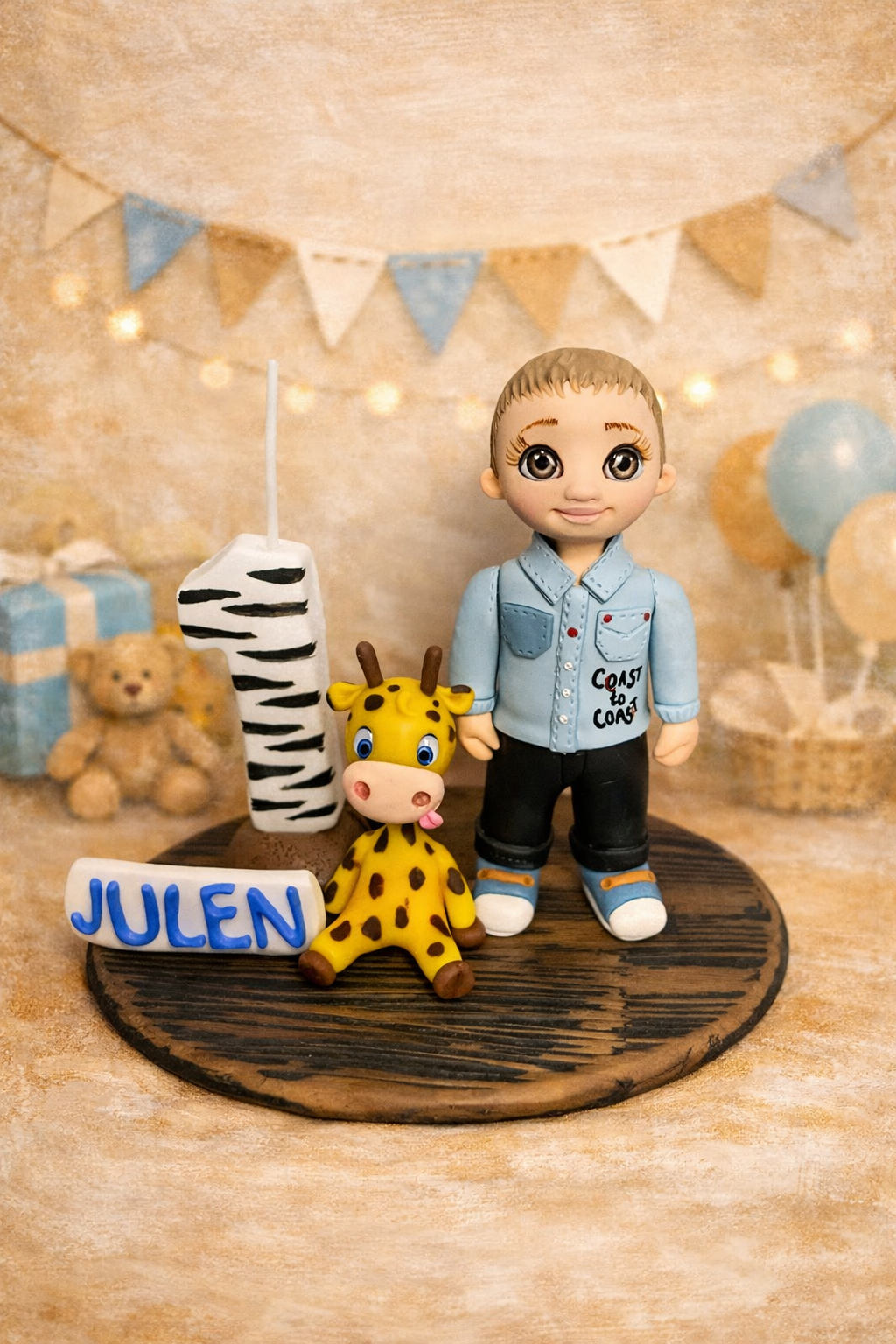 Figura personalizada de niño para cumpleaños con número decorativo y juguete, regalo original personalizado