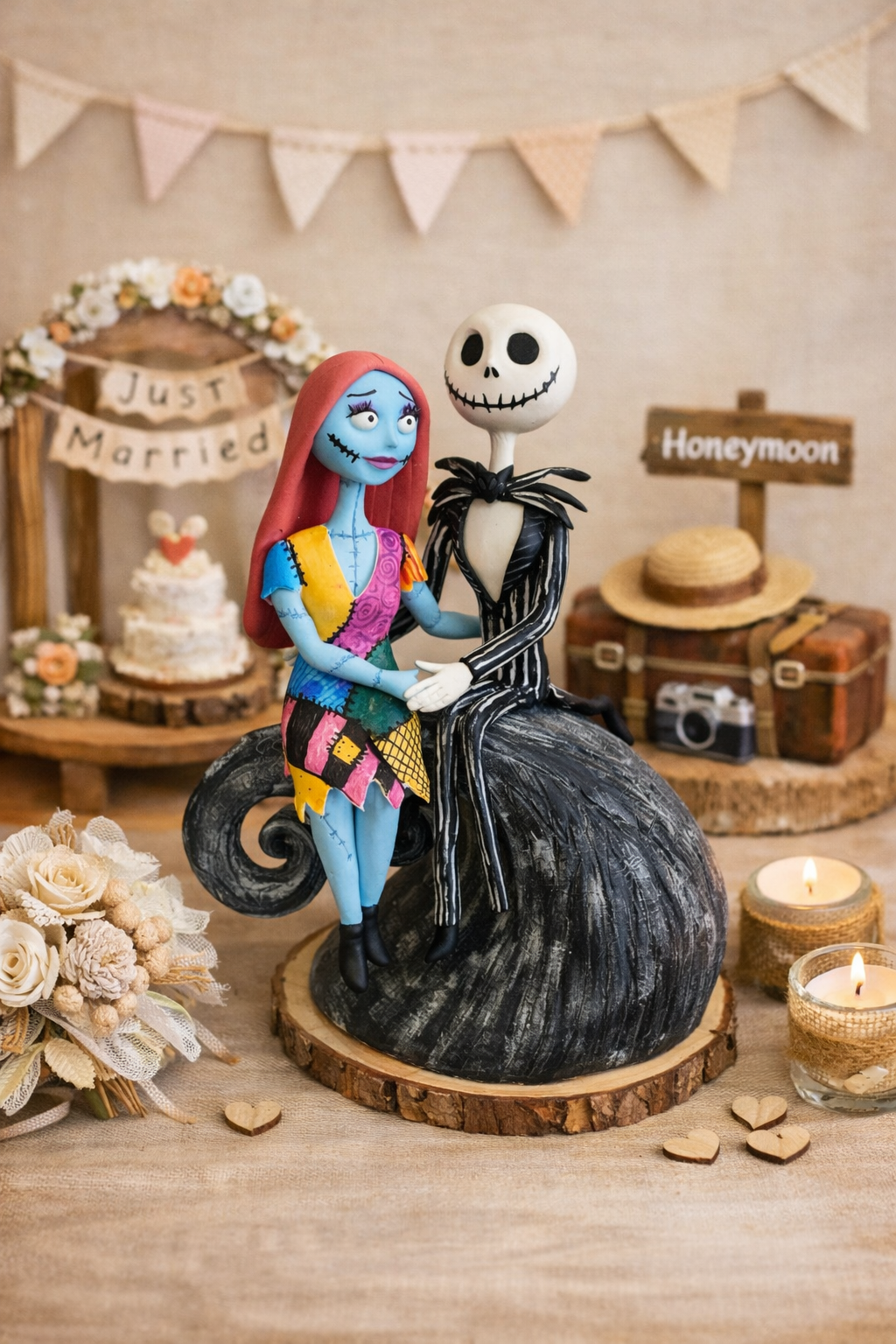 Figura personalizada de boda estilo gótico romántico inspirada en pareja animada oscura hecha a mano