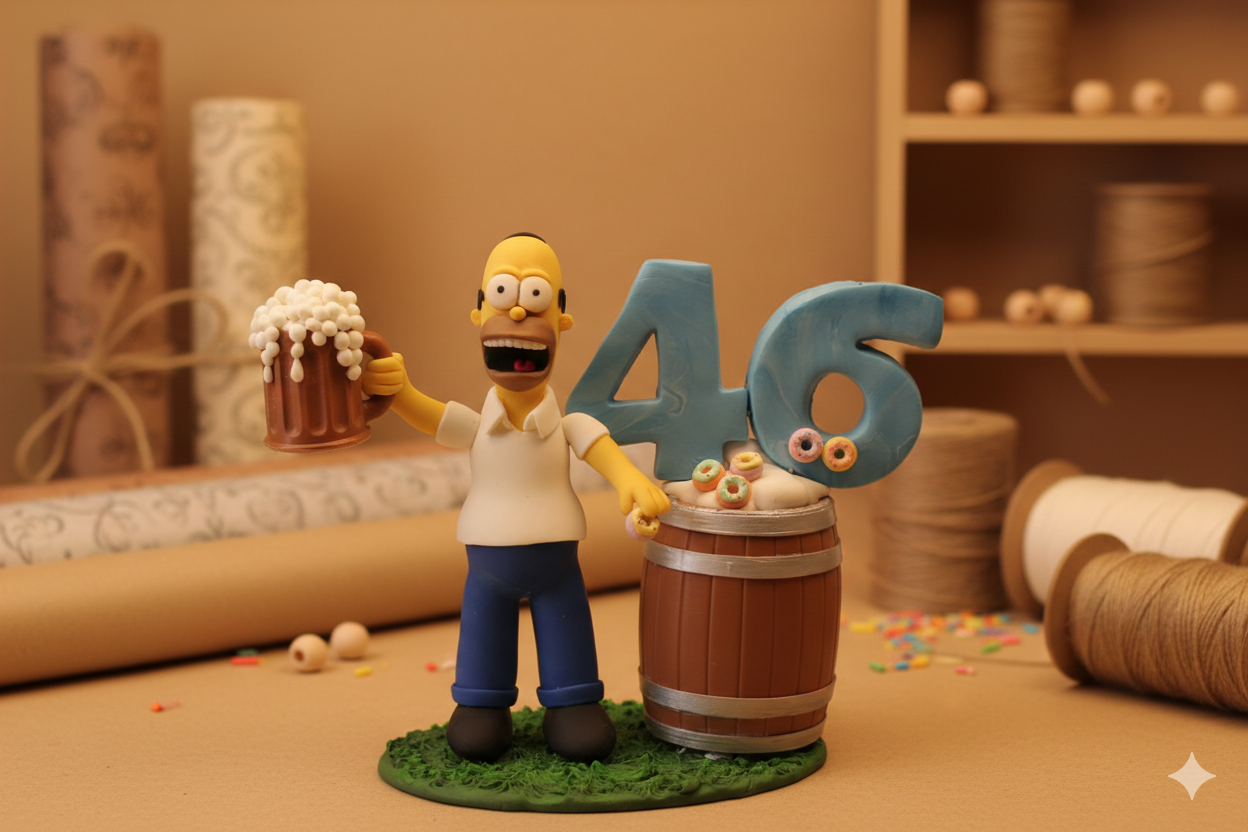 Figura personalizada estilo Homer Simpson para cumpleaños hecha a mano en porcelana fría